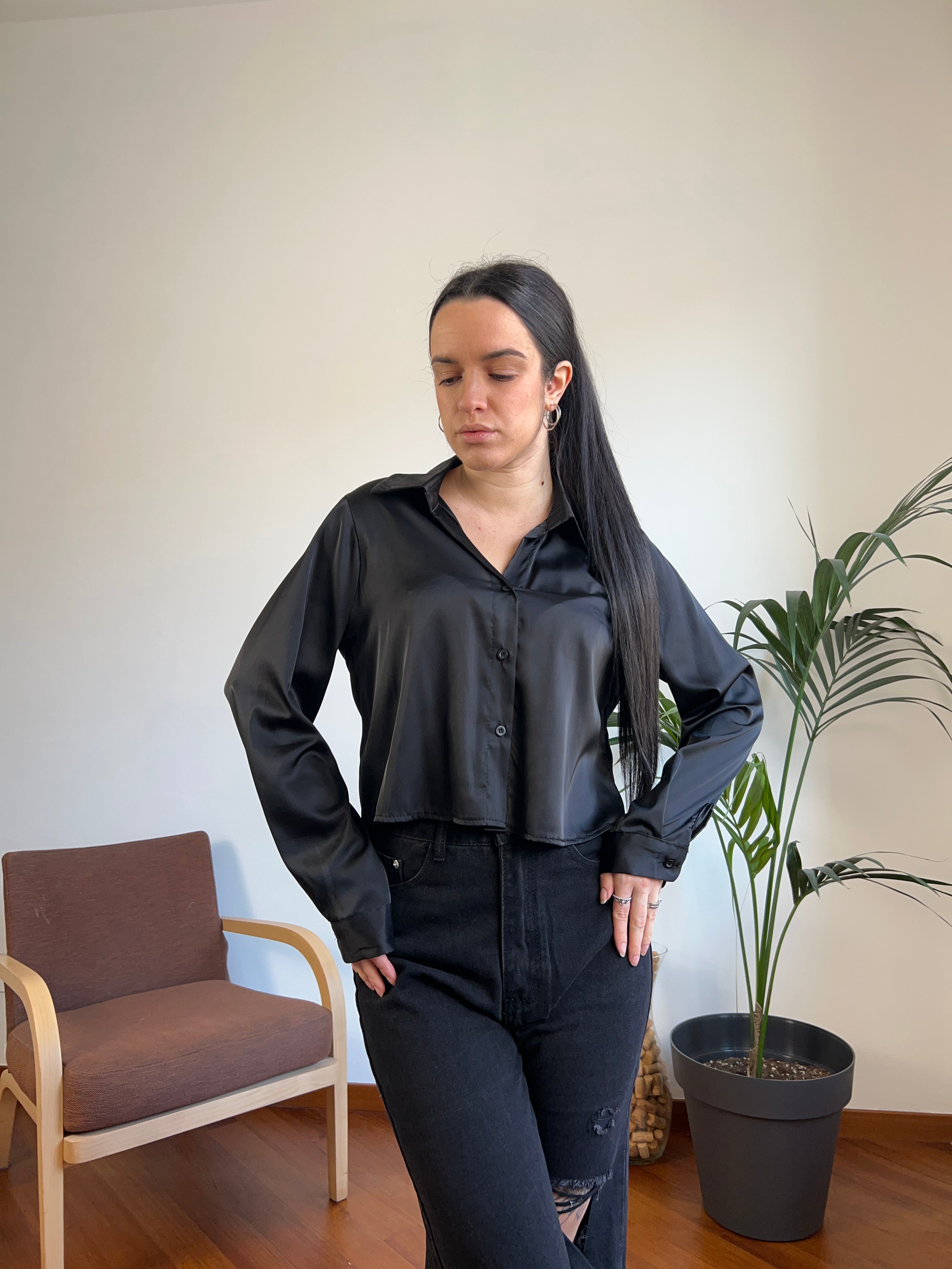 Camicia crop satin