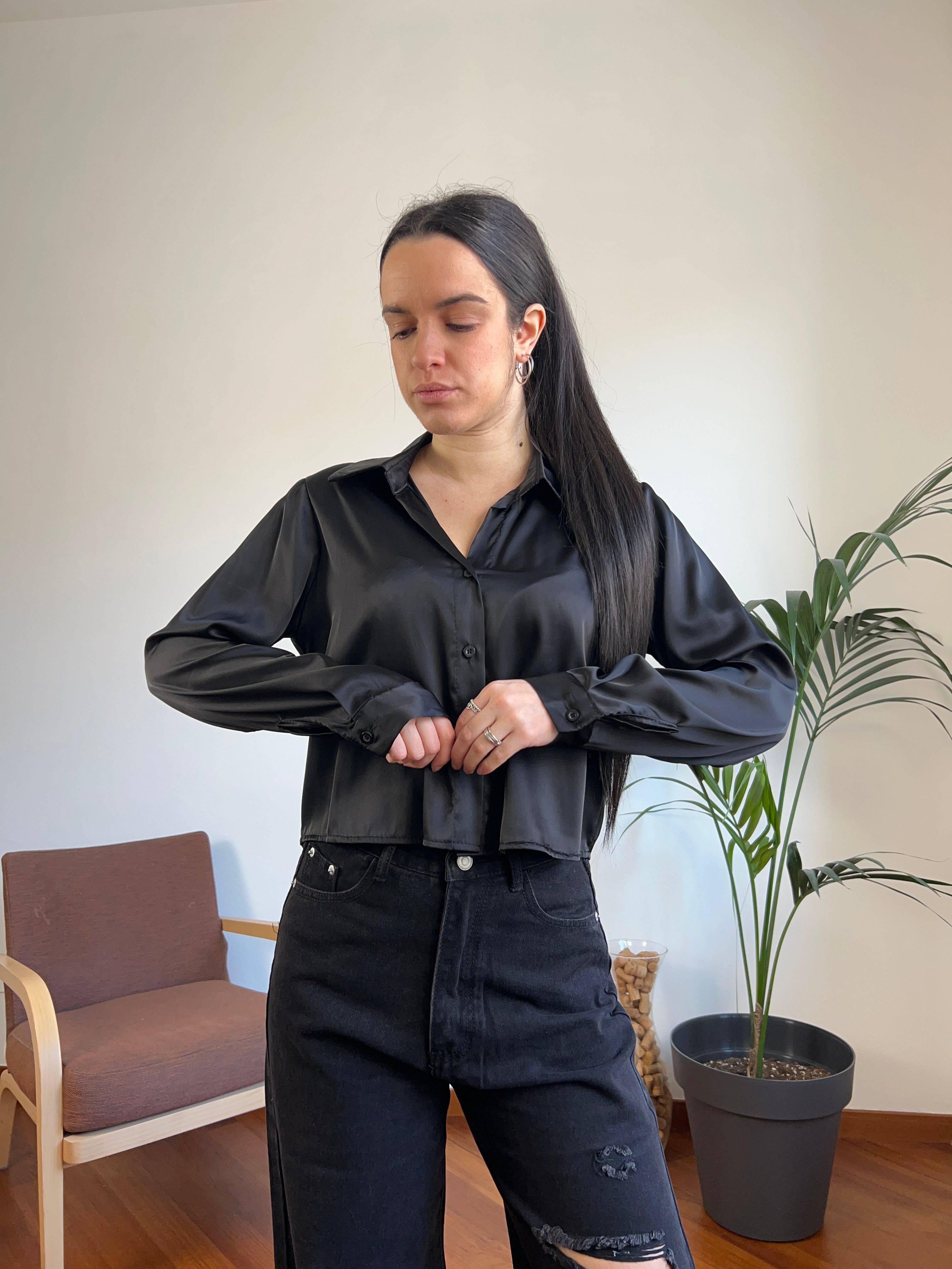 Camicia crop satin
