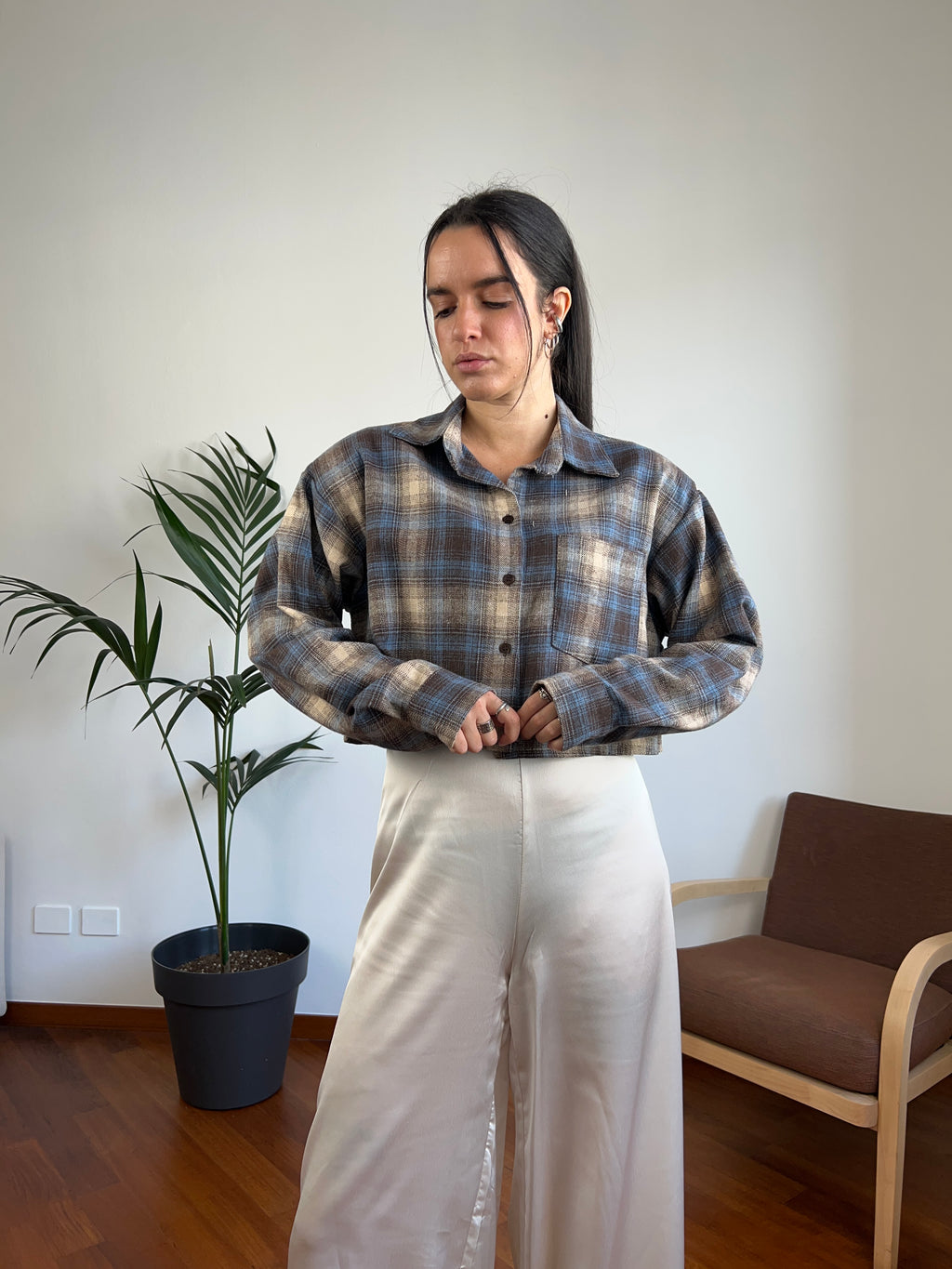 Camicia crop scozzese