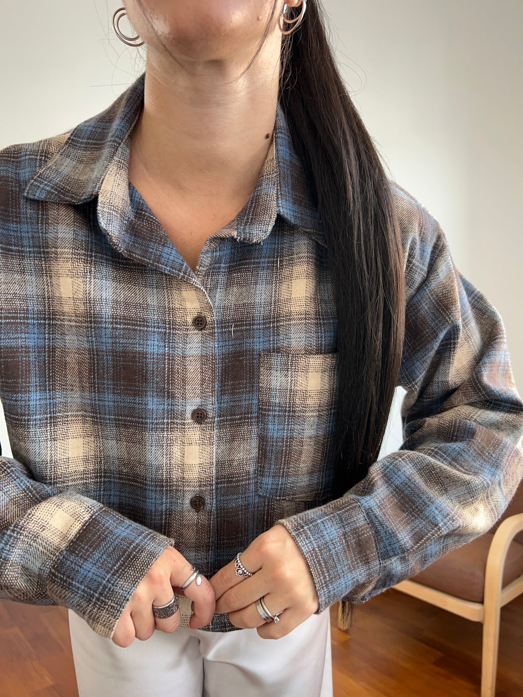 Camicia crop scozzese