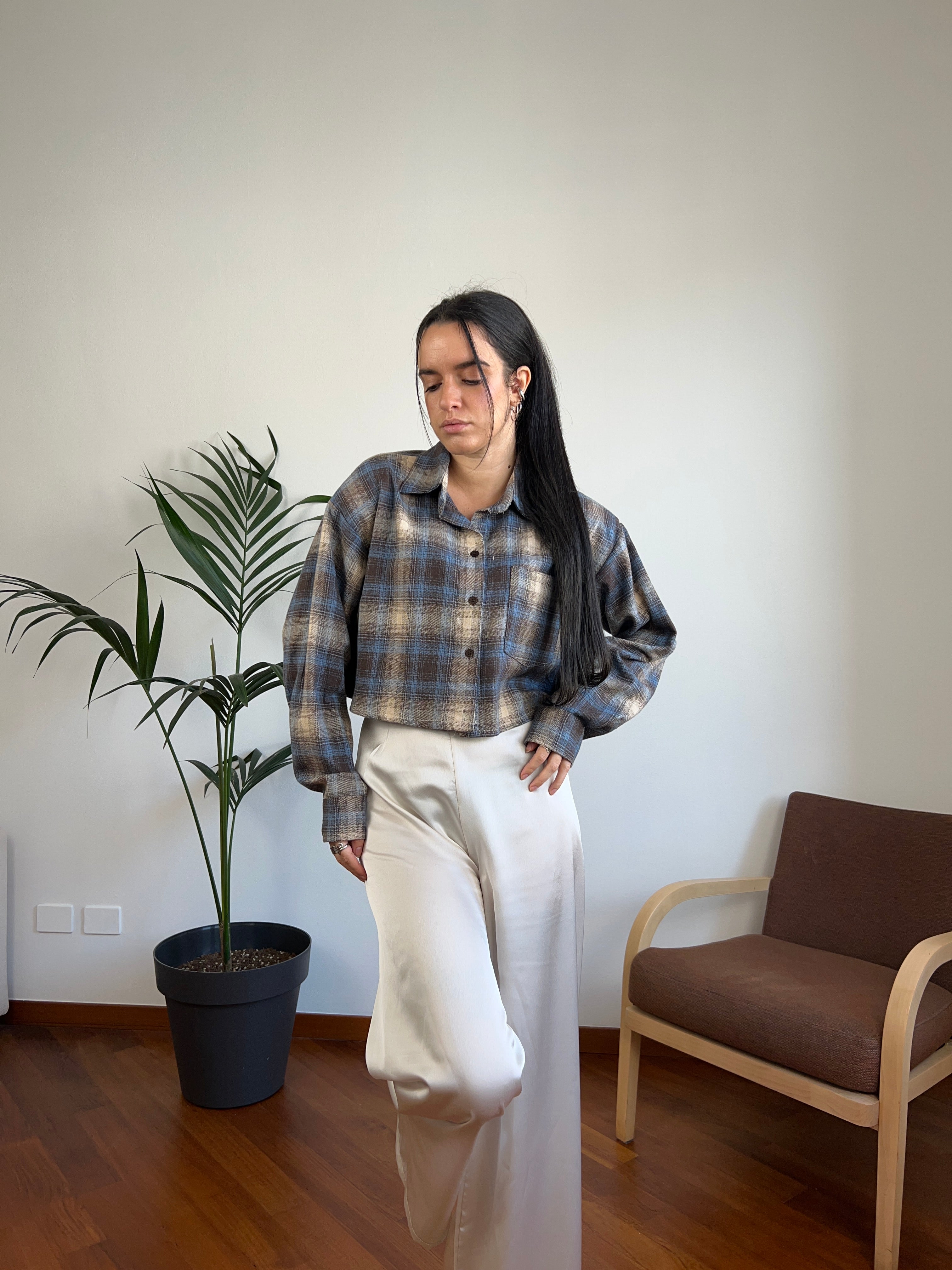 Camicia crop scozzese