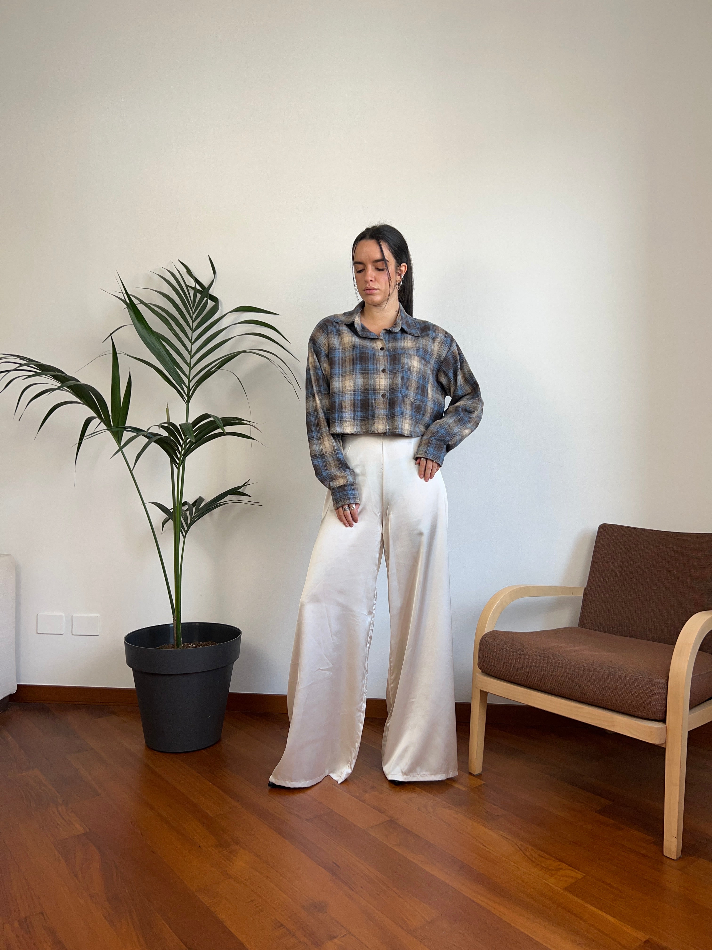 Camicia crop scozzese