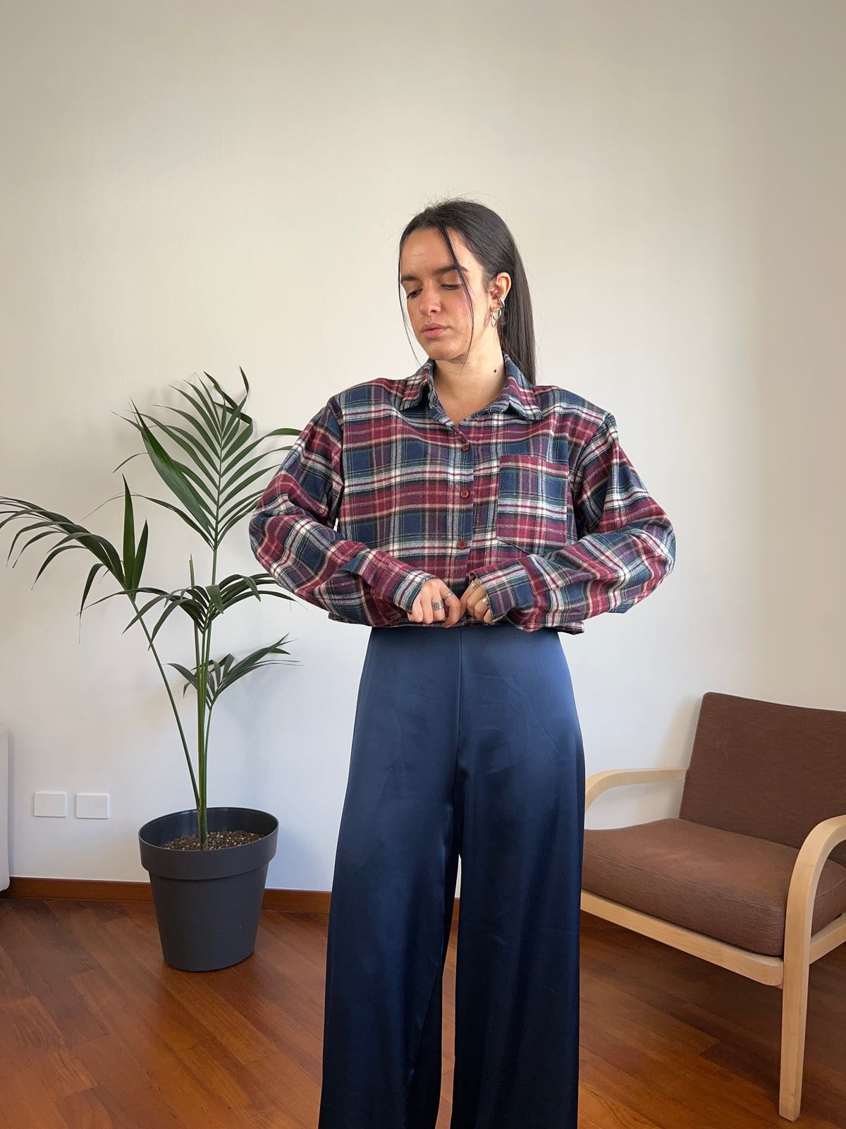 Camicia crop scozzese