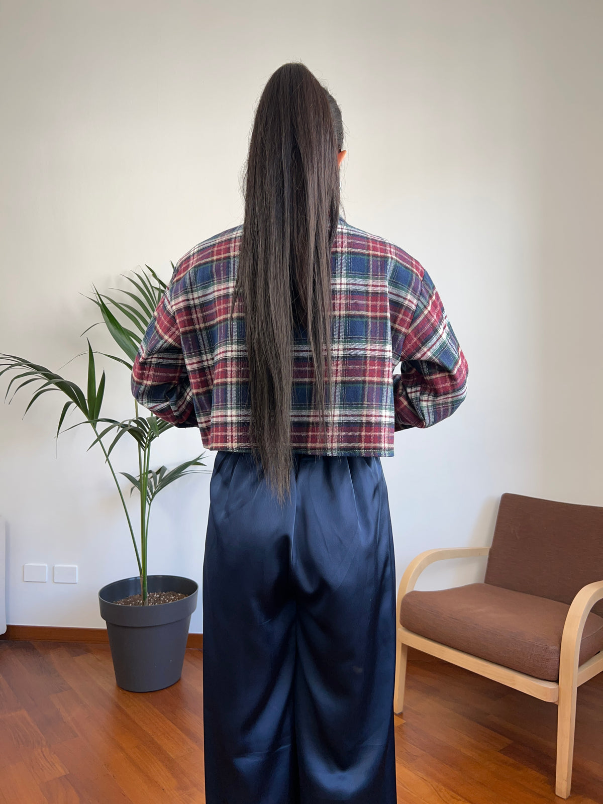 Camicia crop scozzese