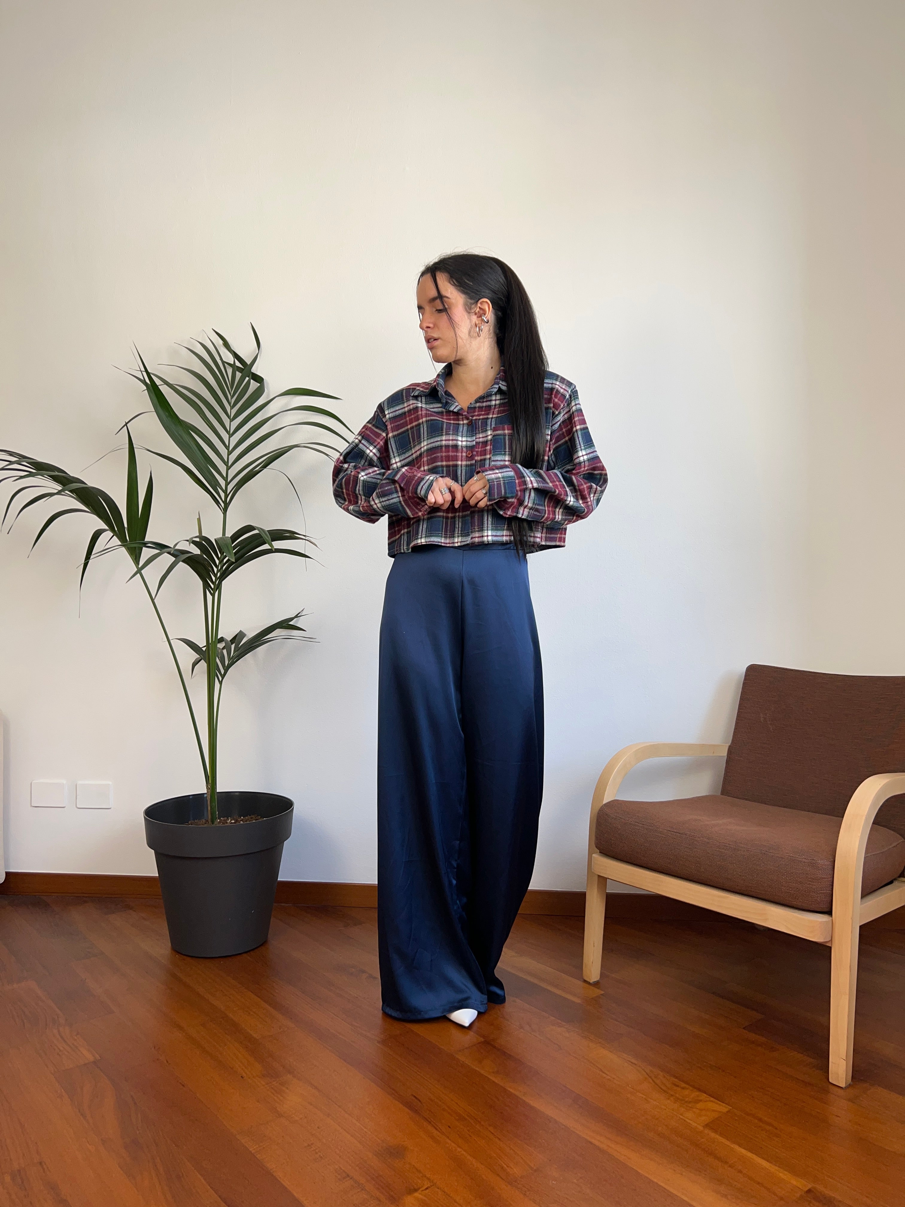 Camicia crop scozzese